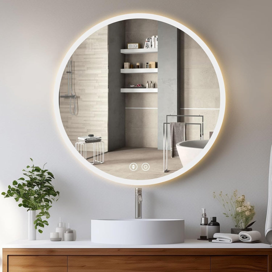 LED Light Up Vanity Mirror with Demister Anti-Fog Round Bathroom Wall-Mount, 70x