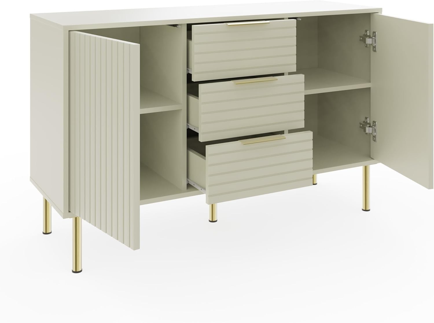 Ivory Sideboard Cabinet with Shutter Doors 3 Drawers Modern Storage Unit