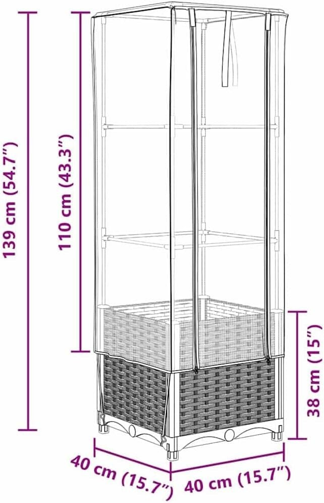 Raised Bed Planter with Greenhouse Cover 40x40x139cm | Rattan Look