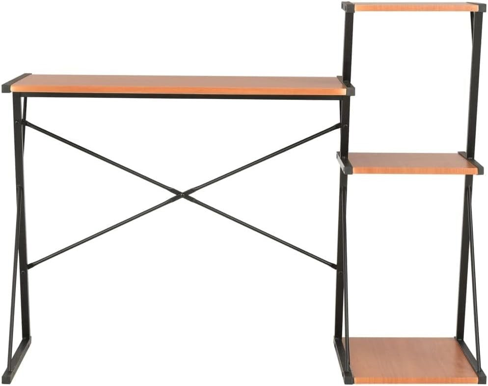 Z-Shaped Computer Desk with 3 Shelves 116x50x93cm, Black+Brown Home Office Table