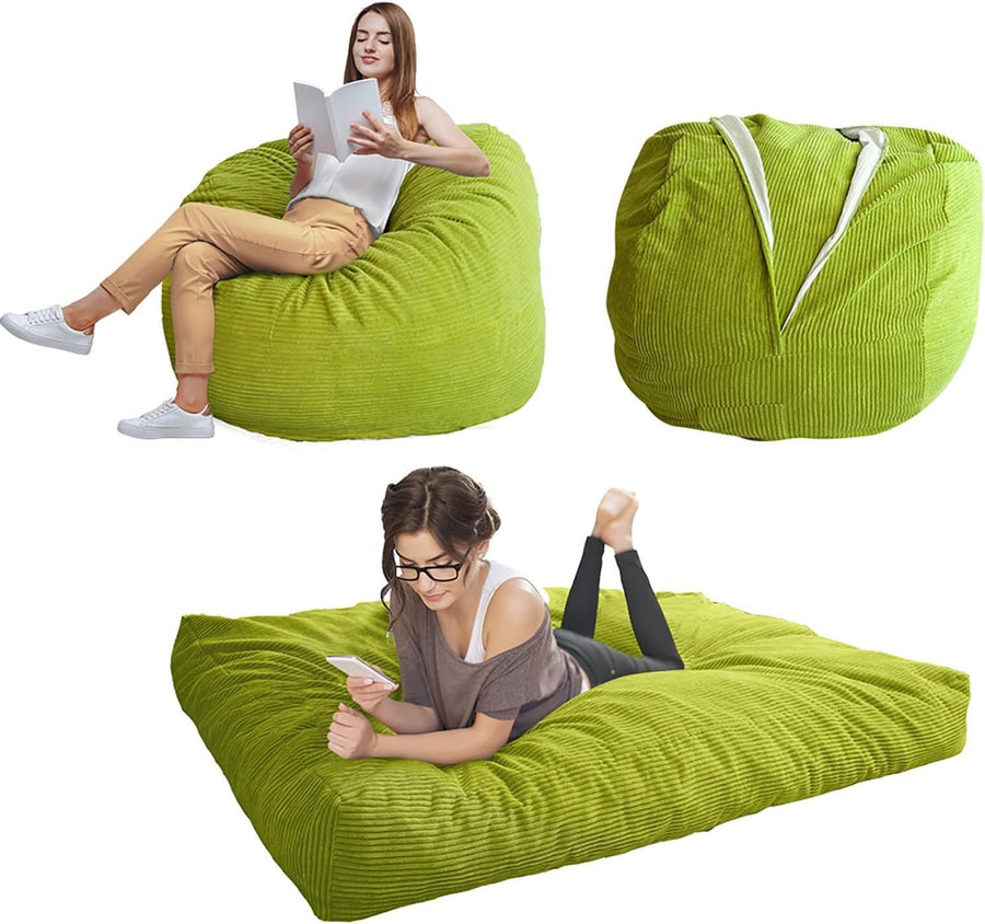 Convertible Bean Bag Sofa Bed Double Chair Lounger Corduroy Green