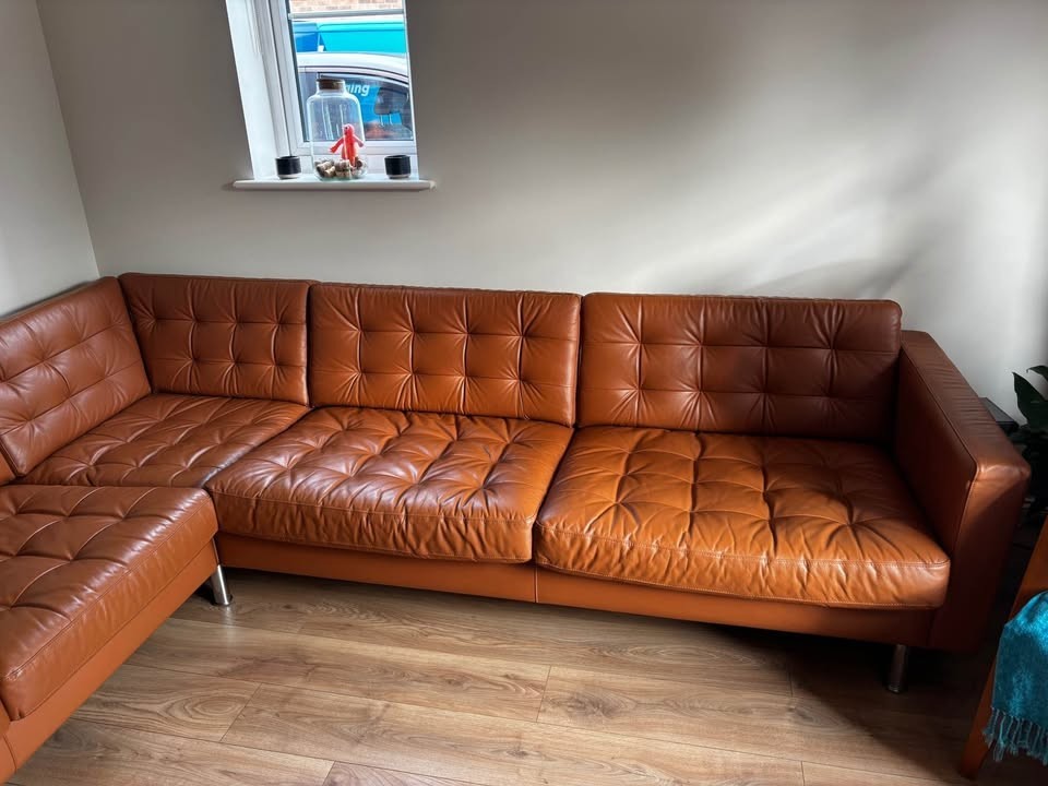 Dark Tan Leather Corner Sofa (PTP)