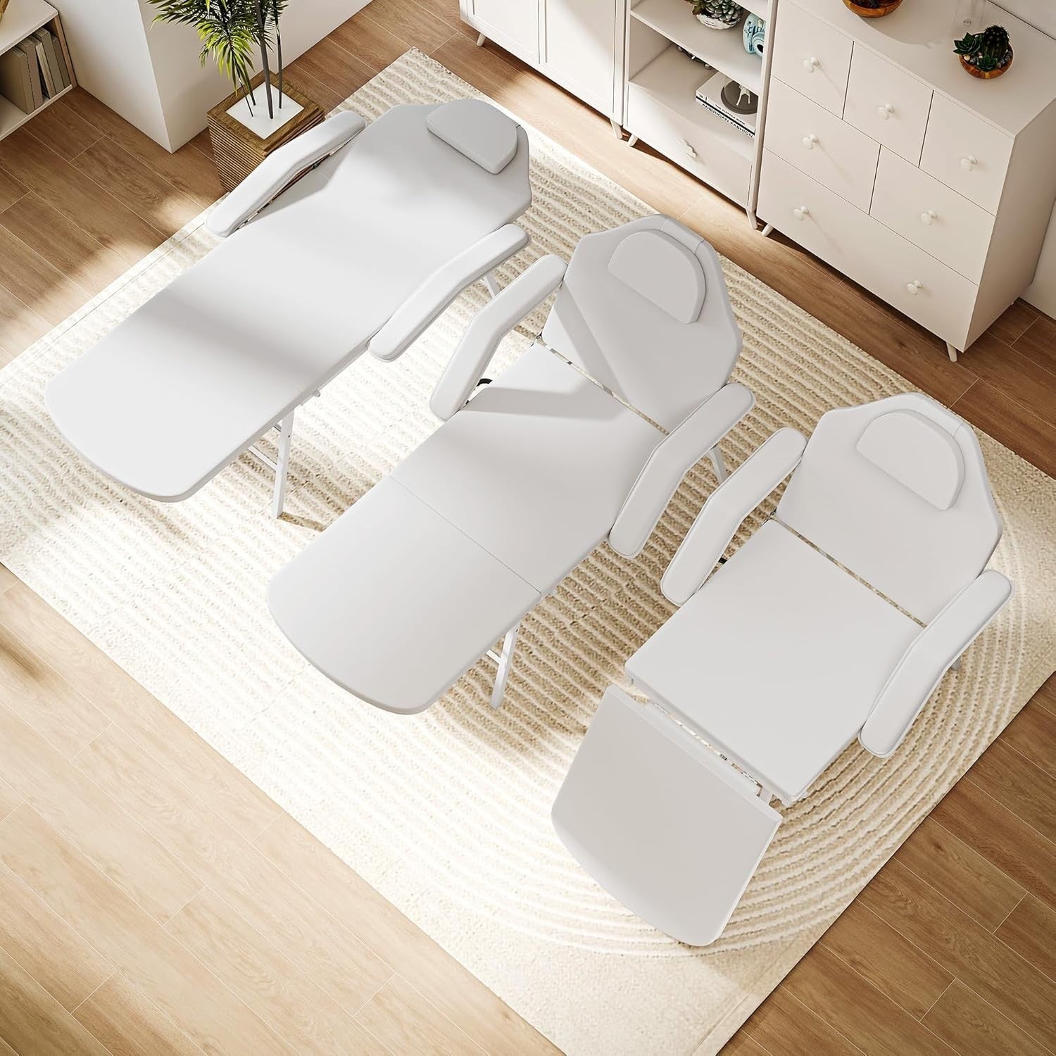 Portable 3-Section Massage Table Adjustable Beauty Bed Recliner w/ Face Hole