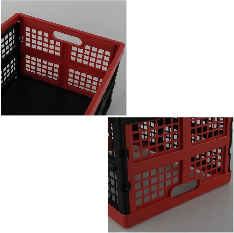 3 Pack Folding Plastic Storage Crates 32L 44.5x34.5x23cm Red