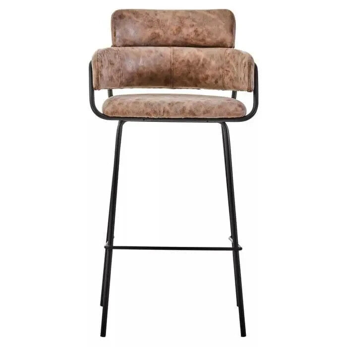 Brown Faux Leather Bar Stool Padded Seat with Arms & Metal Legs 96cm High