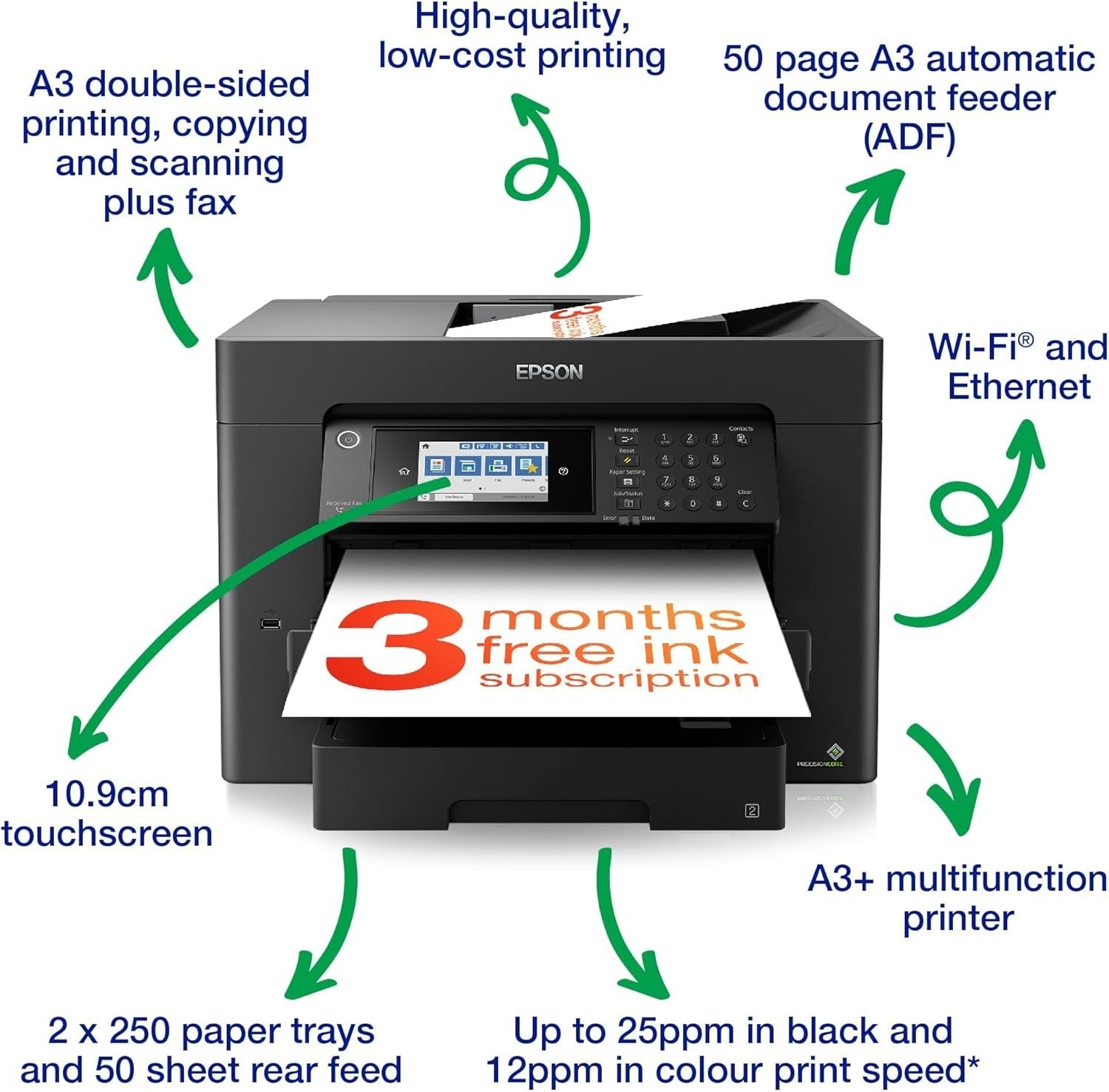 All-in-One A3+ Wireless Colour Printer Scanner Copier Fax Black