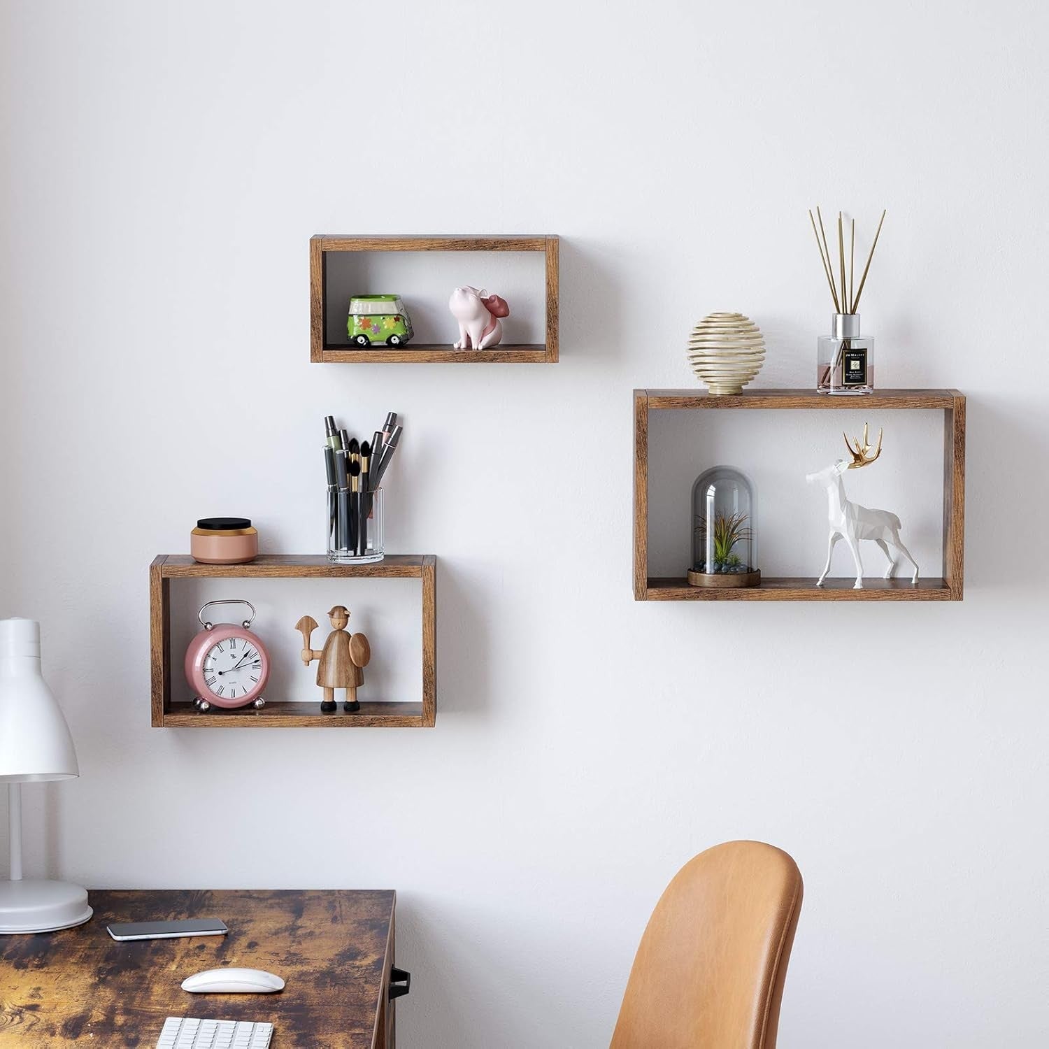 Rustic Wall Shelves Set of 3 Floating Wood Cube Display Storage Units