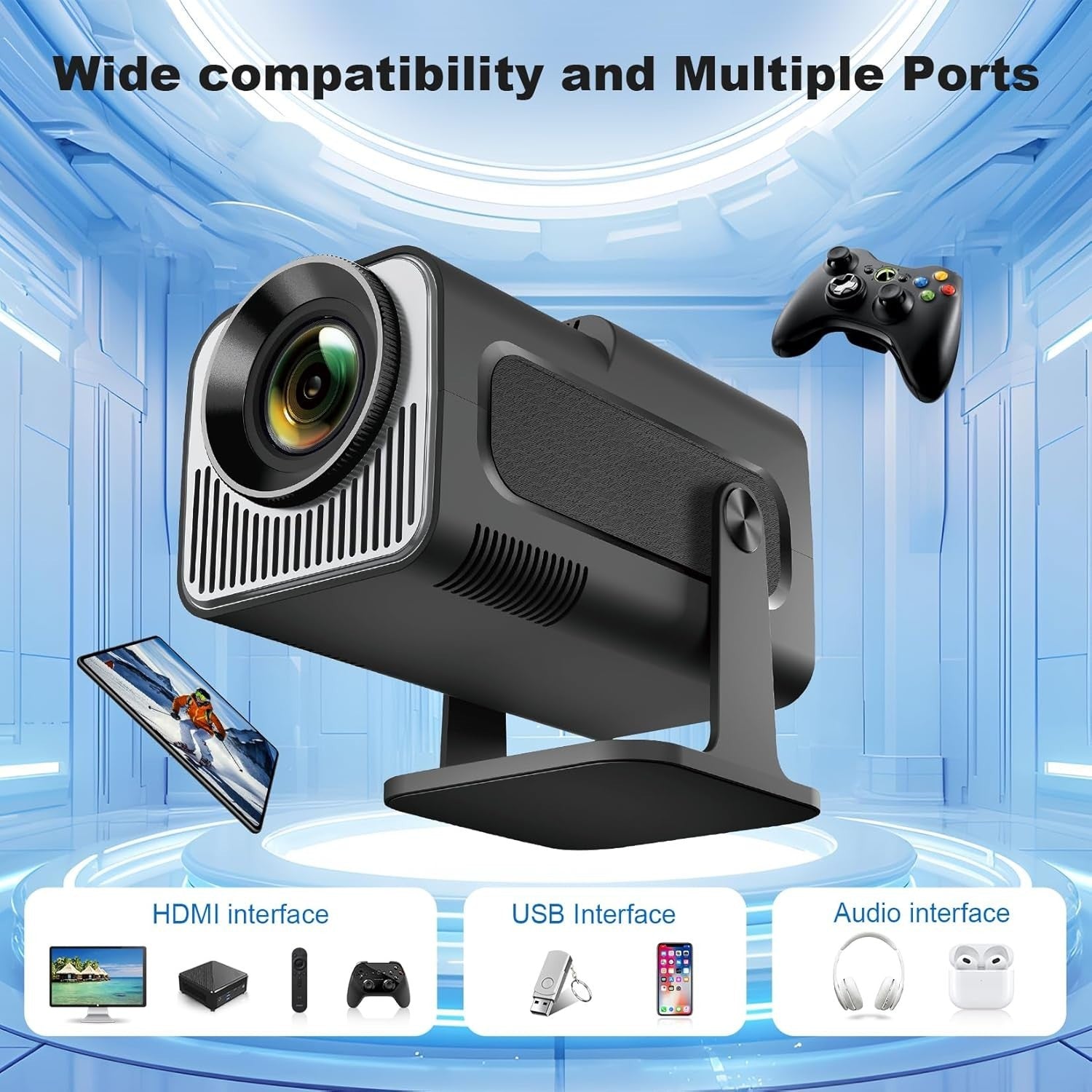 Android Mini Projector WiFi 6 Bluetooth 4K Ready 180° Rotating HD