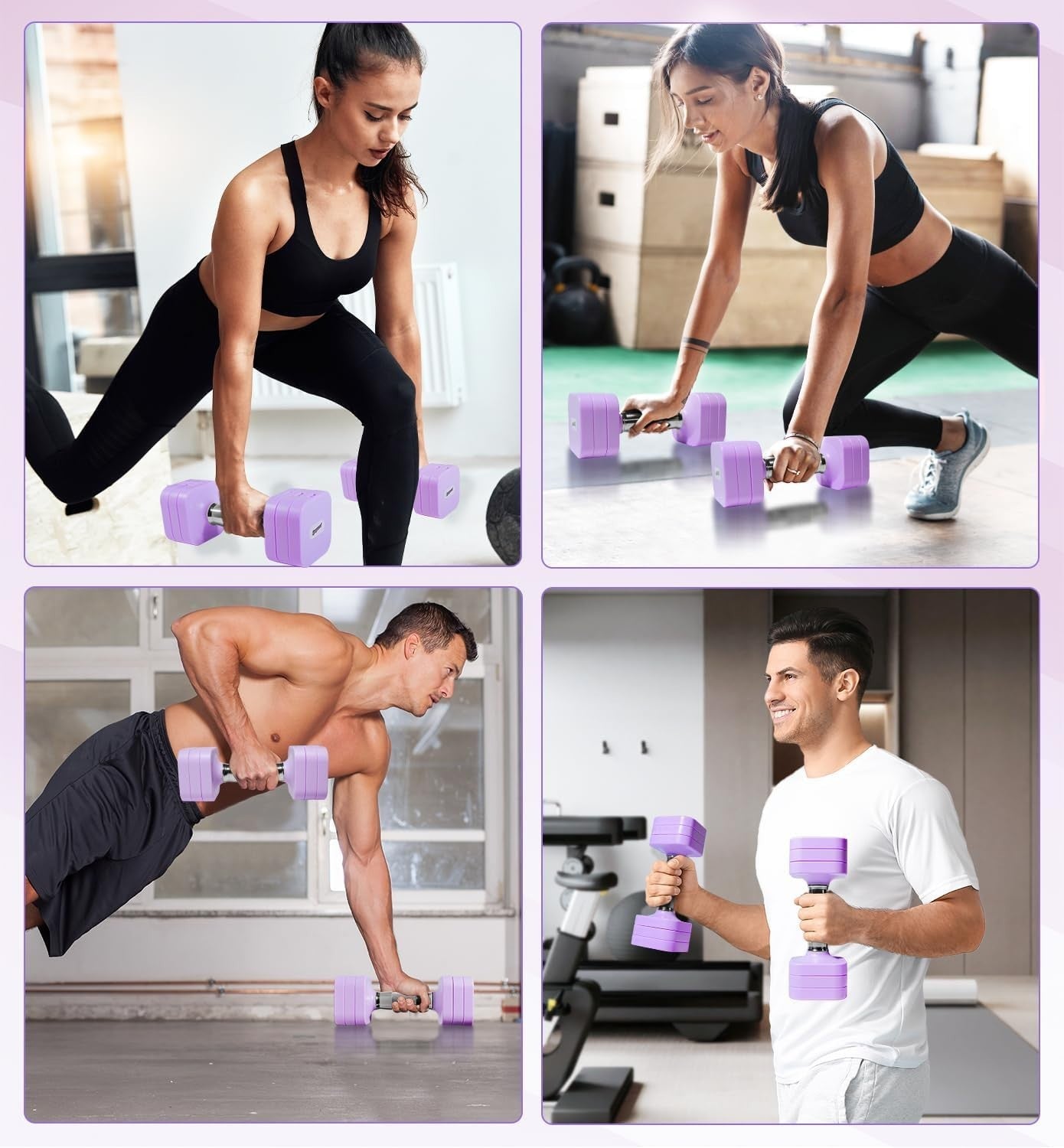 40LB Adjustable Dumbbells Pair 4-in-1 Anti-Roll Purple Home Gym Weights