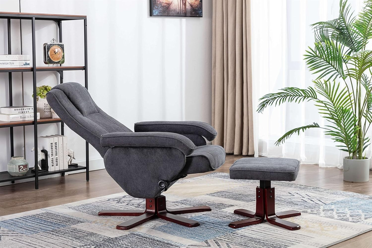 Recliner Armchair with Footstool Swivel Fabric Chair Lounge Seat Grey