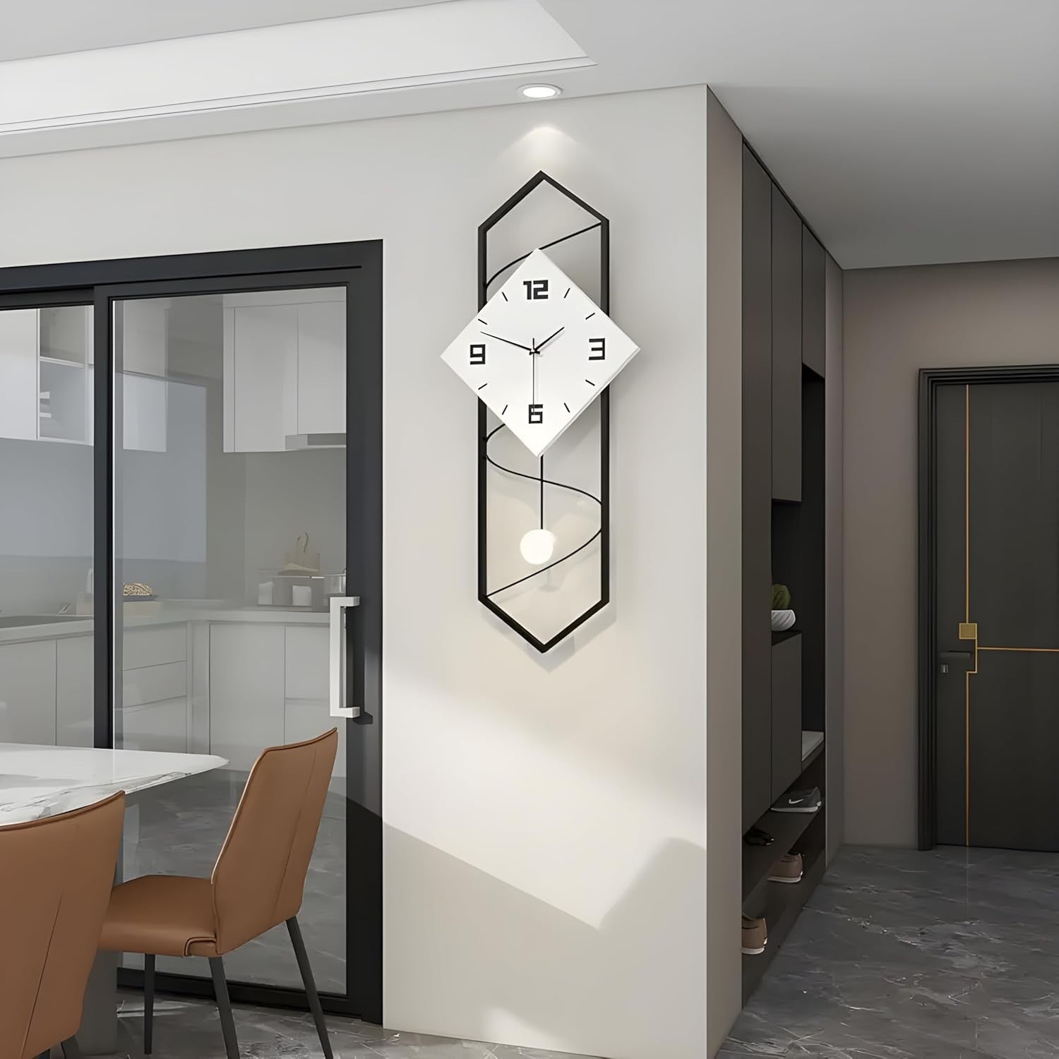 Modern Silent Pendulum Wall Clock 70cm Black White for Living Room Décor