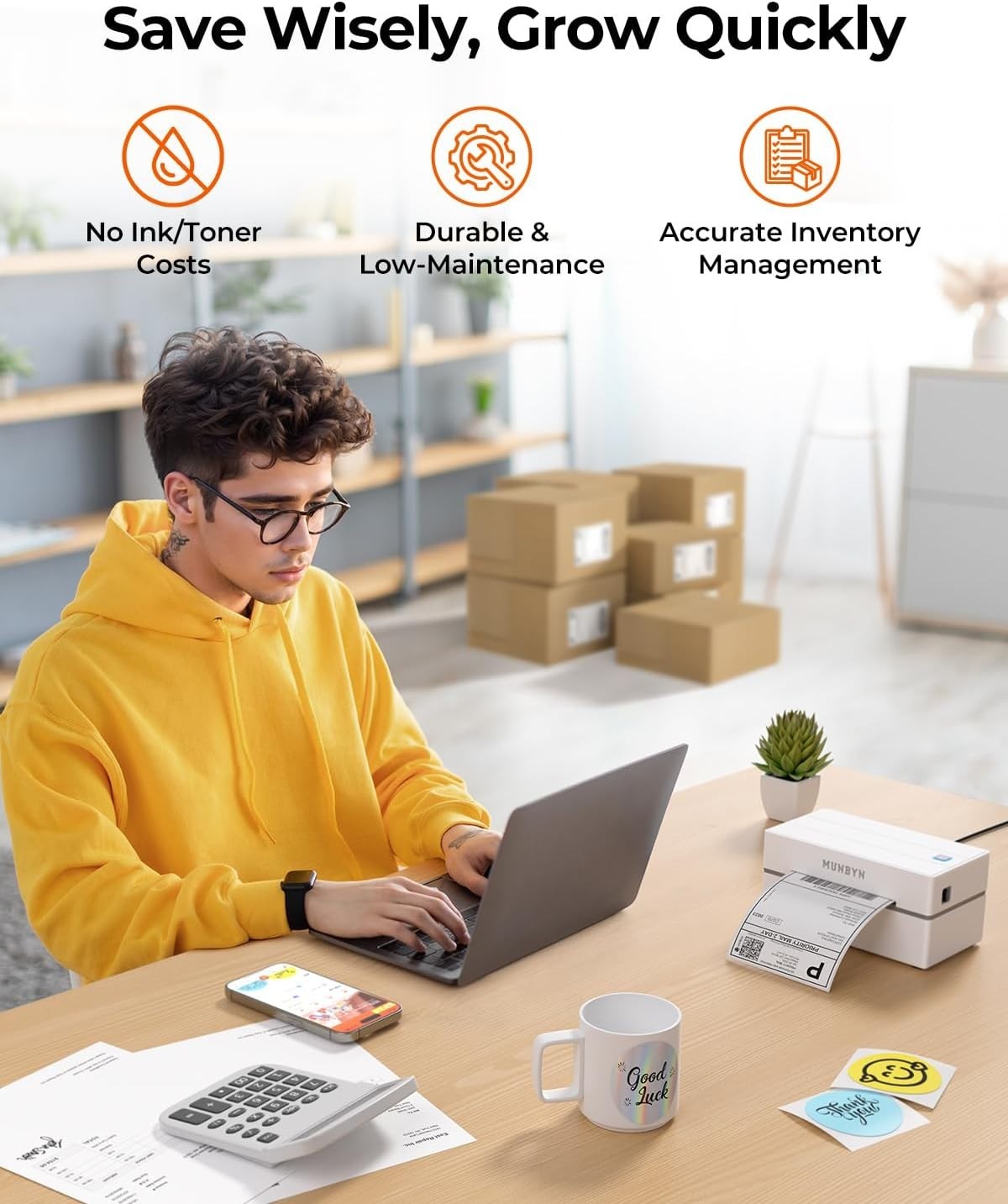 White Bluetooth 4x6 Thermal Shipping Label Printer High-Speed