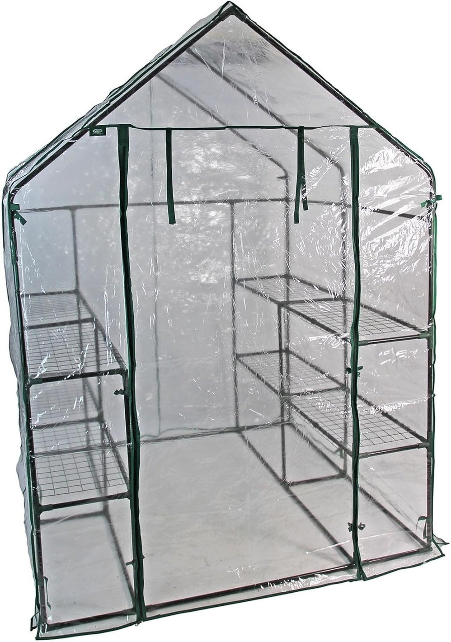 8-Shelf Walk-In Greenhouse Clear PVC Cover 143x143x195cm Weatherproof
