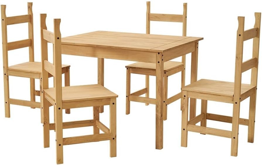 Solid Wood Dining Table & 4 Chairs Compact Kitchen Furniture Set Light