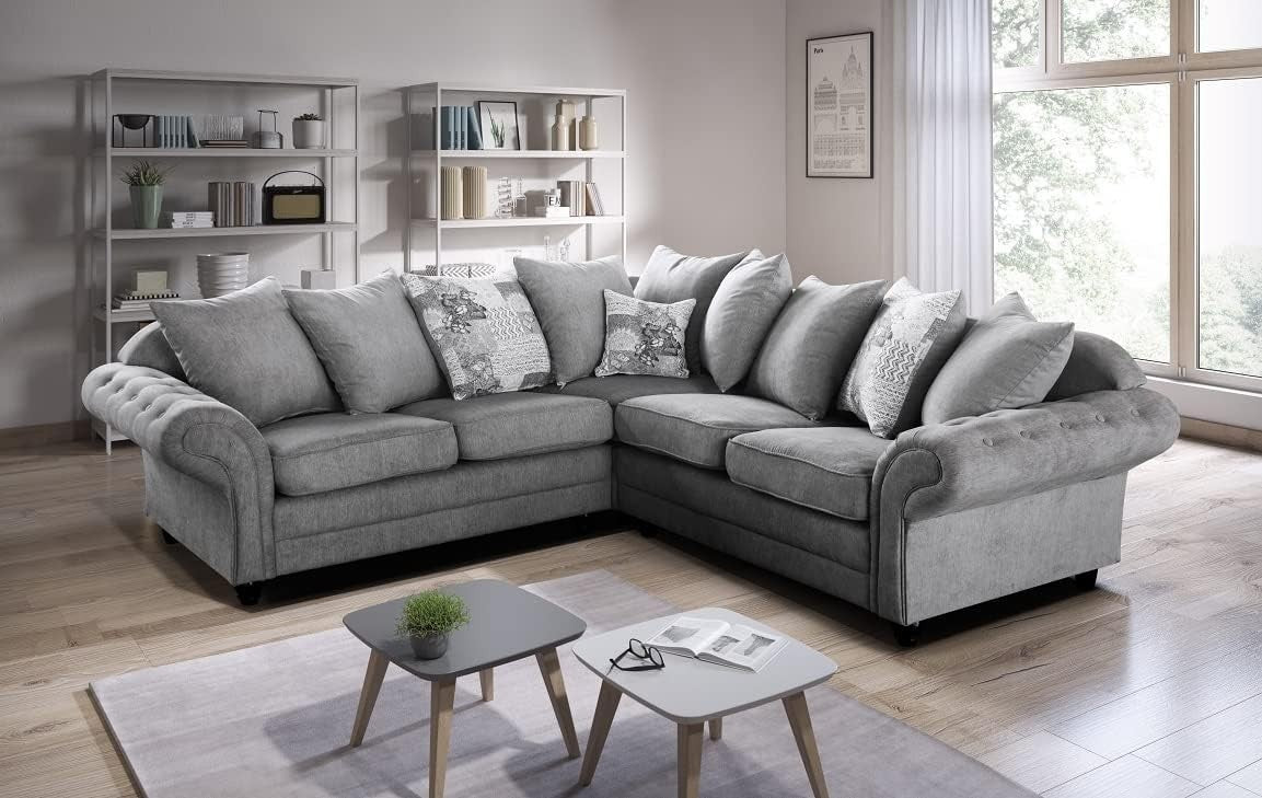 Modern L-Shape 5 Seater Corner Sofa Oak Wood Frame Durable Fabric