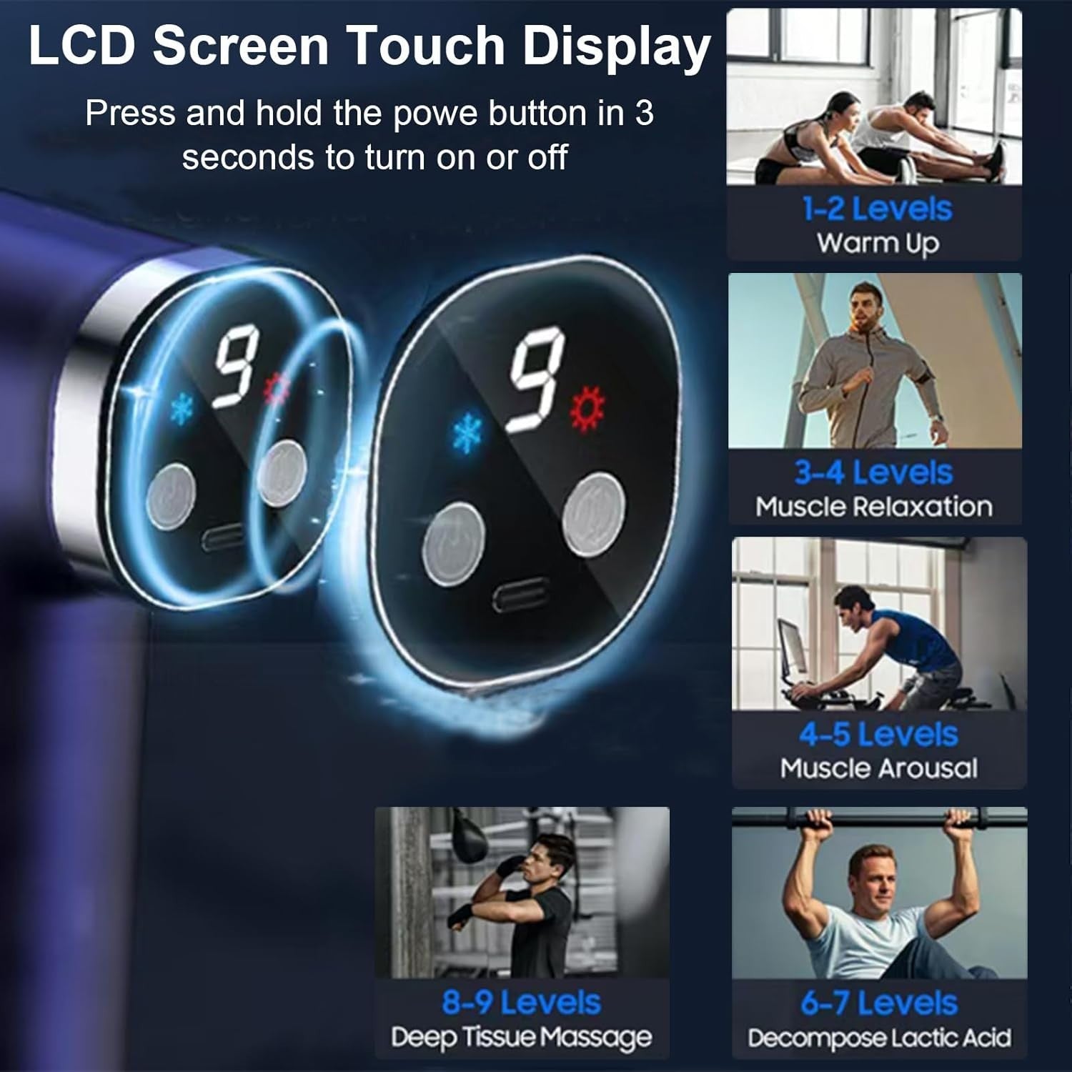 Hot & Cold Massage Gun Deep Tissue Muscle Relief 9 Heads Quiet Cordless