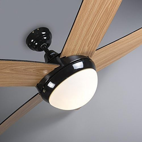 Qazqa Cool 52" Ceiling Fan with Light, Black, 5-Blade, Remote