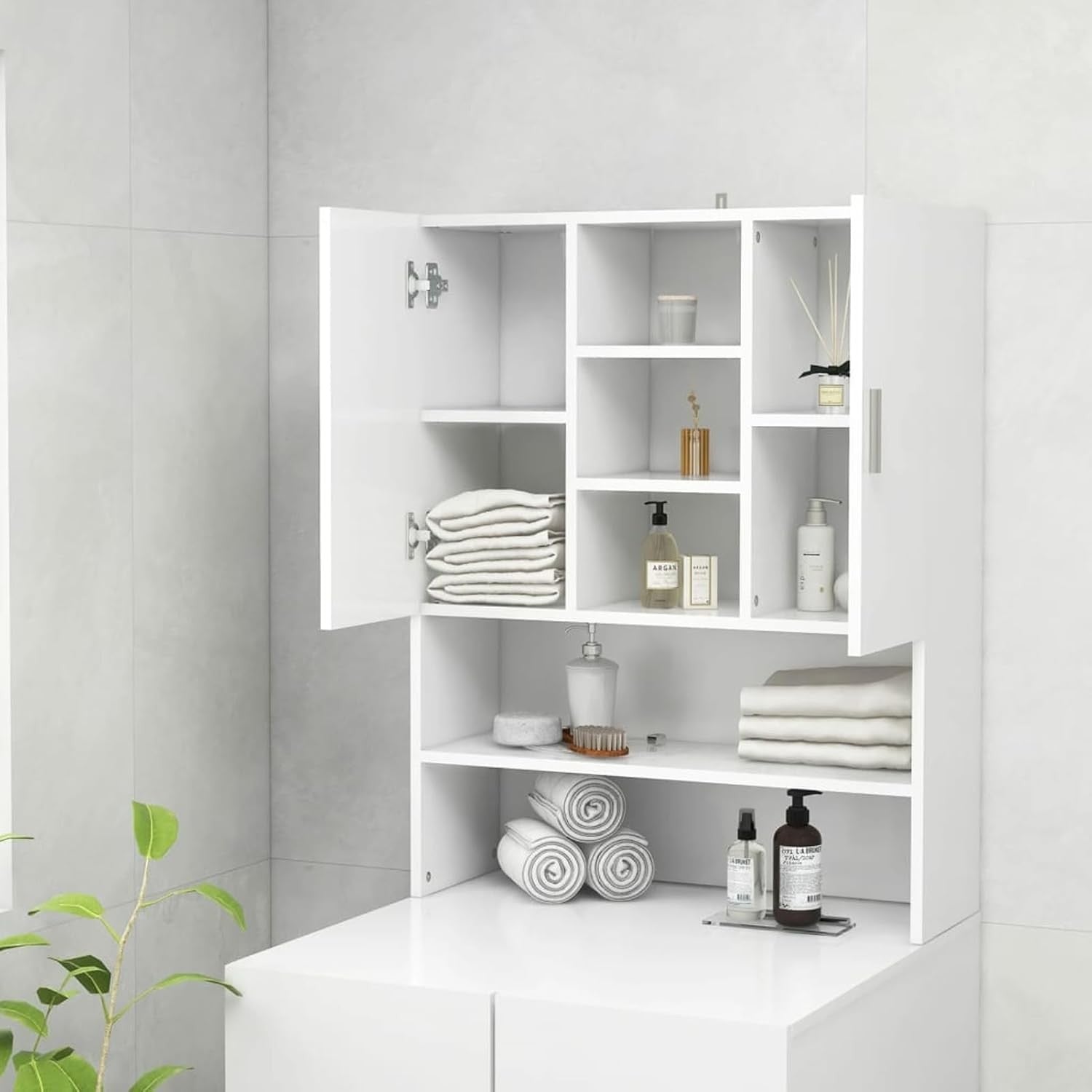 Washing Machine Cabinet Storage Unit Laundry Bathroom Cupboard Shelves White