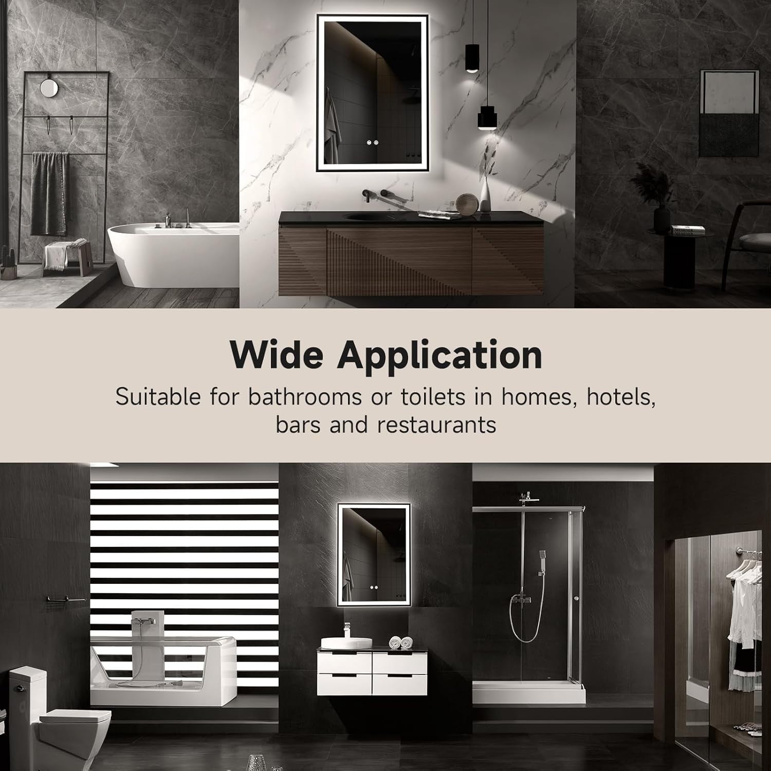 LED Bathroom Mirror 70x50cm Wall Mounted Light Anti-Fog Demister Pad