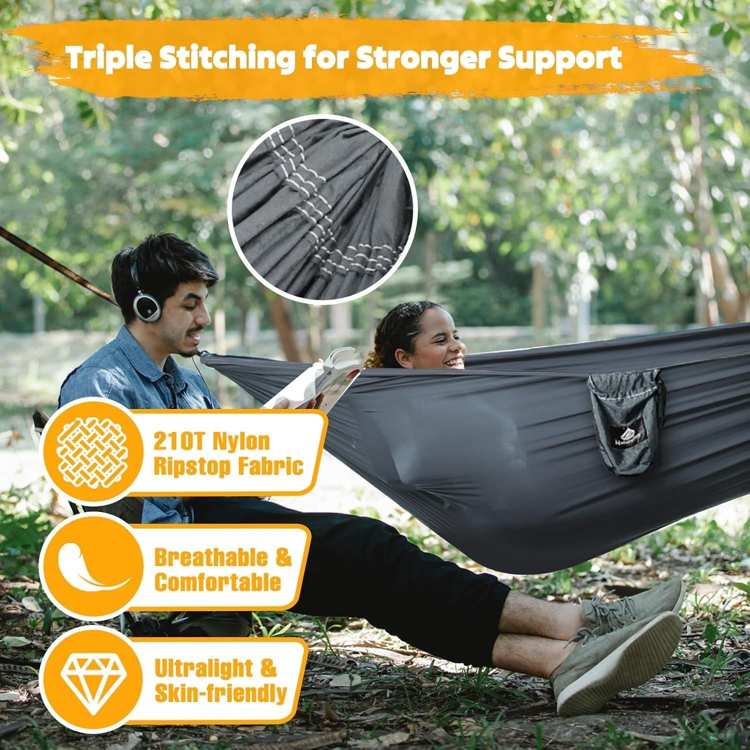 Ultra-Light Camping Hammock 300kg Load, Breathable Nylon, Quick-Dry, Outdoor