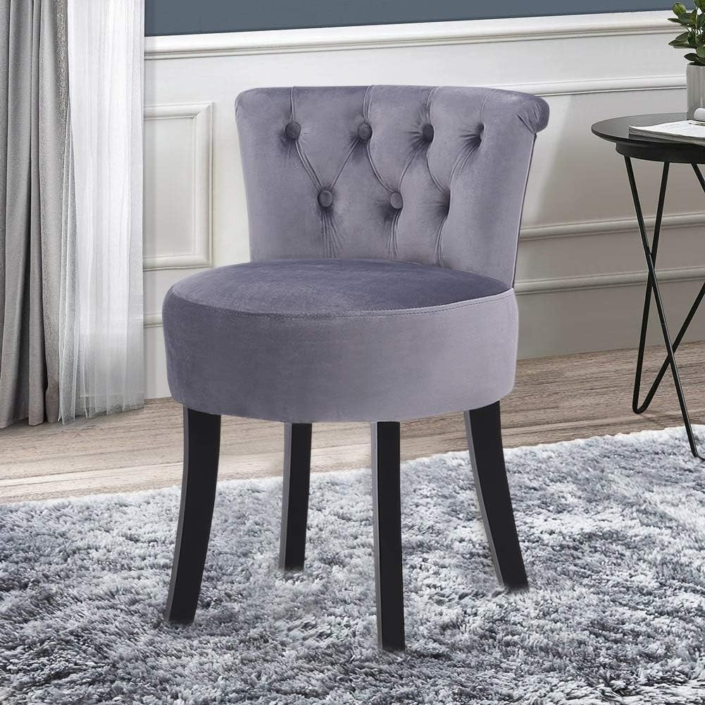 Grey High-Back Linen Vanity Chair – Padded Dressing Table Stool 40×40×69cm
