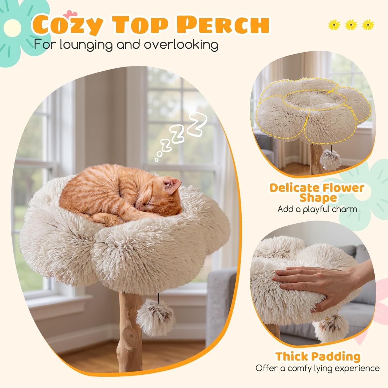 122cm Wooden Cat Tree White Multi Level Tower with Basket Perches & Jute Scratch