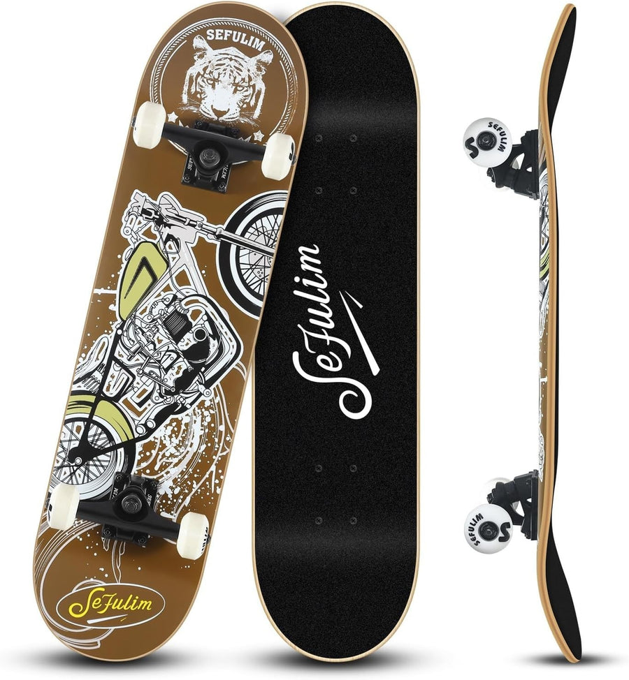 31in Maple Skateboard Complete Double Kick Cruiser Trick Board Moto