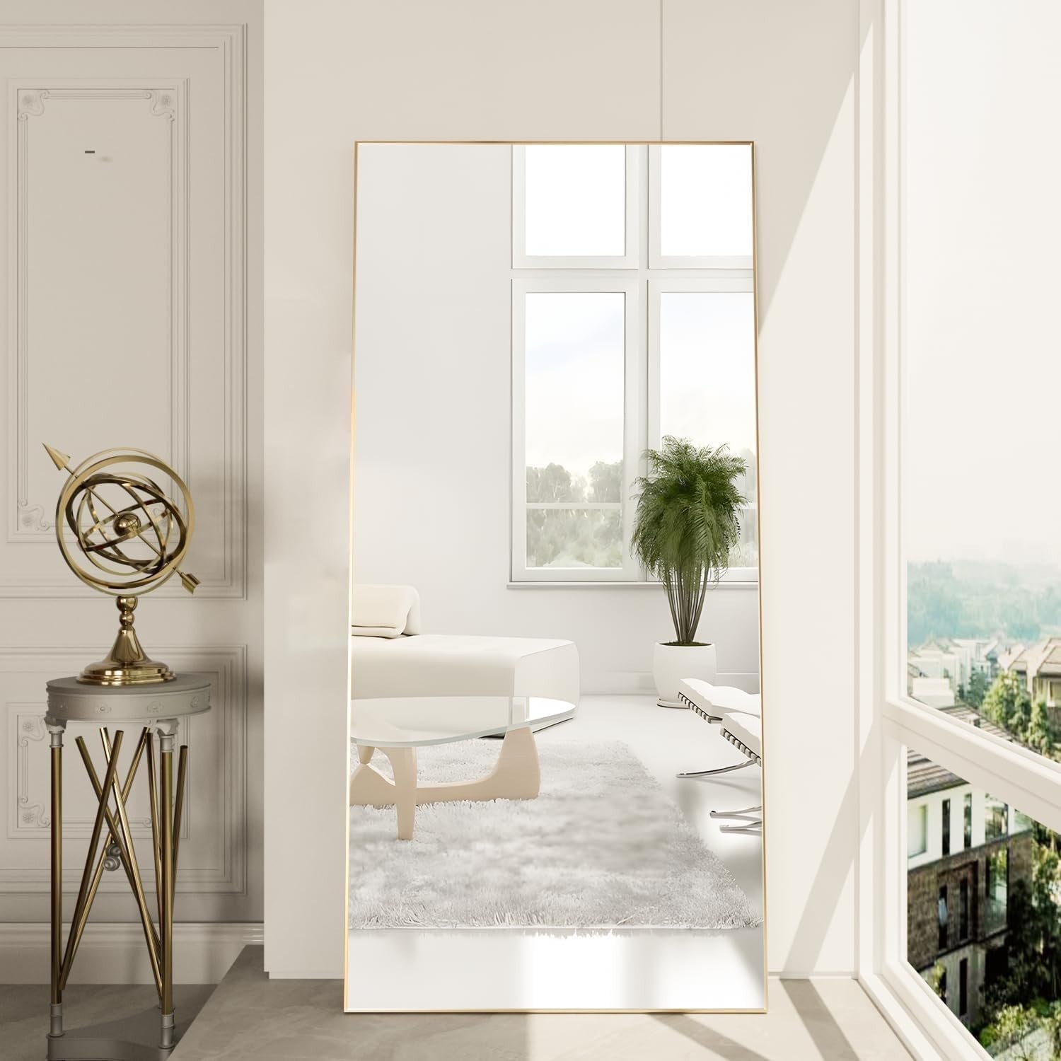 Full Length Floor Mirror 165x60cm Gold Frame, Lean or Hang, Crystal Clear