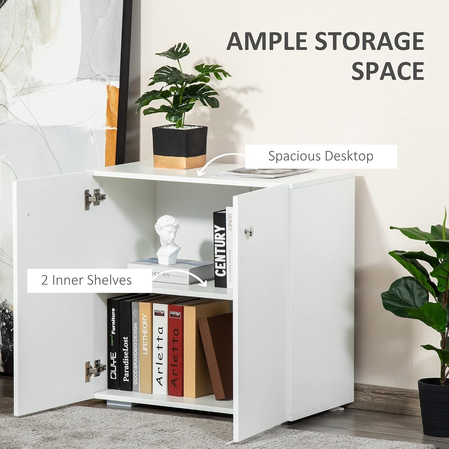 White Wooden Storage Cabinet 2 Door Sideboard Cupboard Bookcase Unit