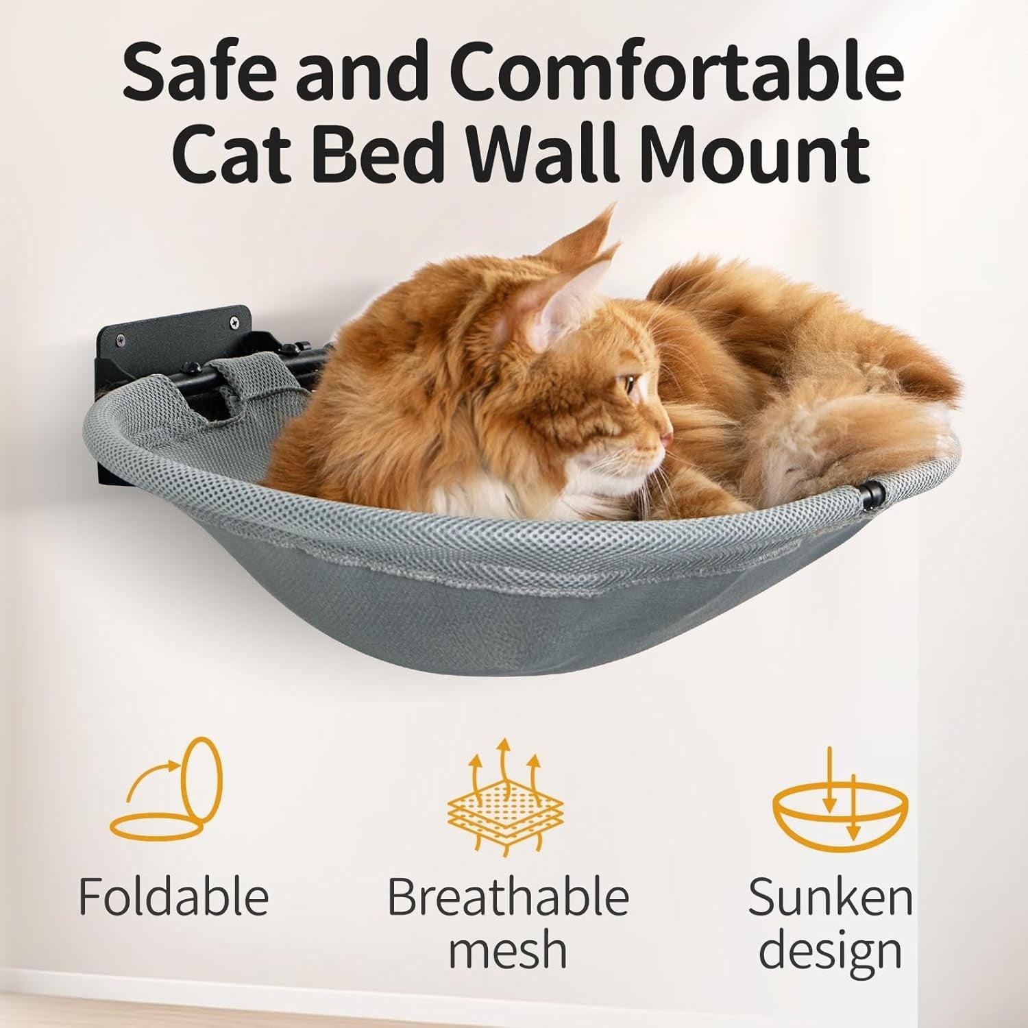 Wall Mounted Cat Hammock Foldable Double Deck Metal Cat Bed Shelf