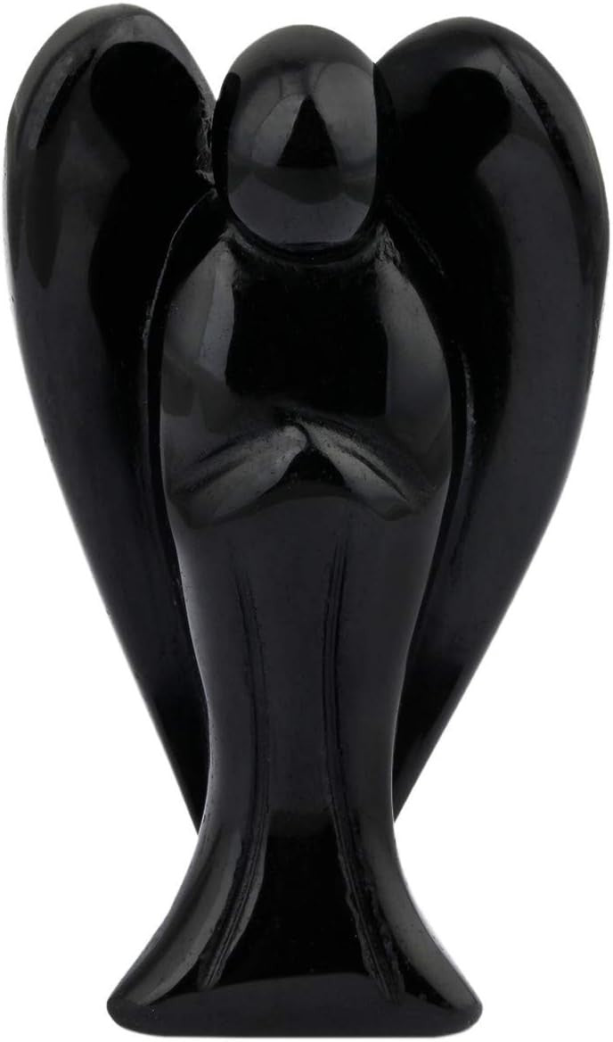 Black Obsidian 3" Guardian Angel Crystal Figurine Healing Protection Gift Decor