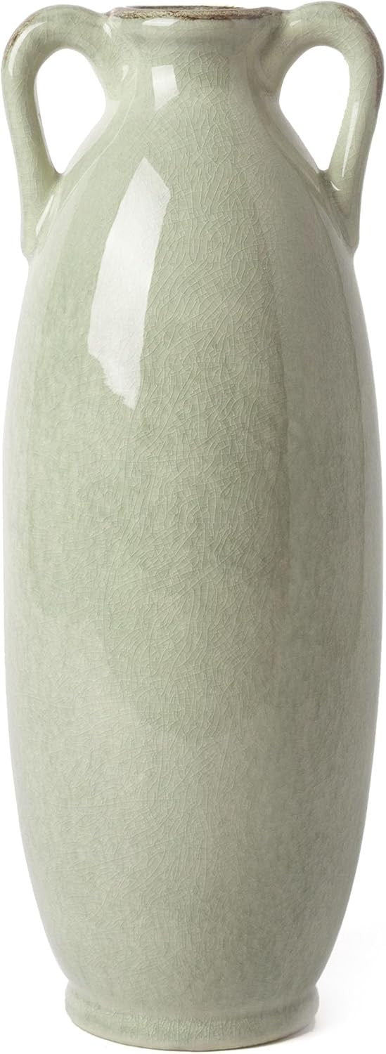Tall Green Ceramic Floor Vase for Pampas Grass Modern Home Decor 14in