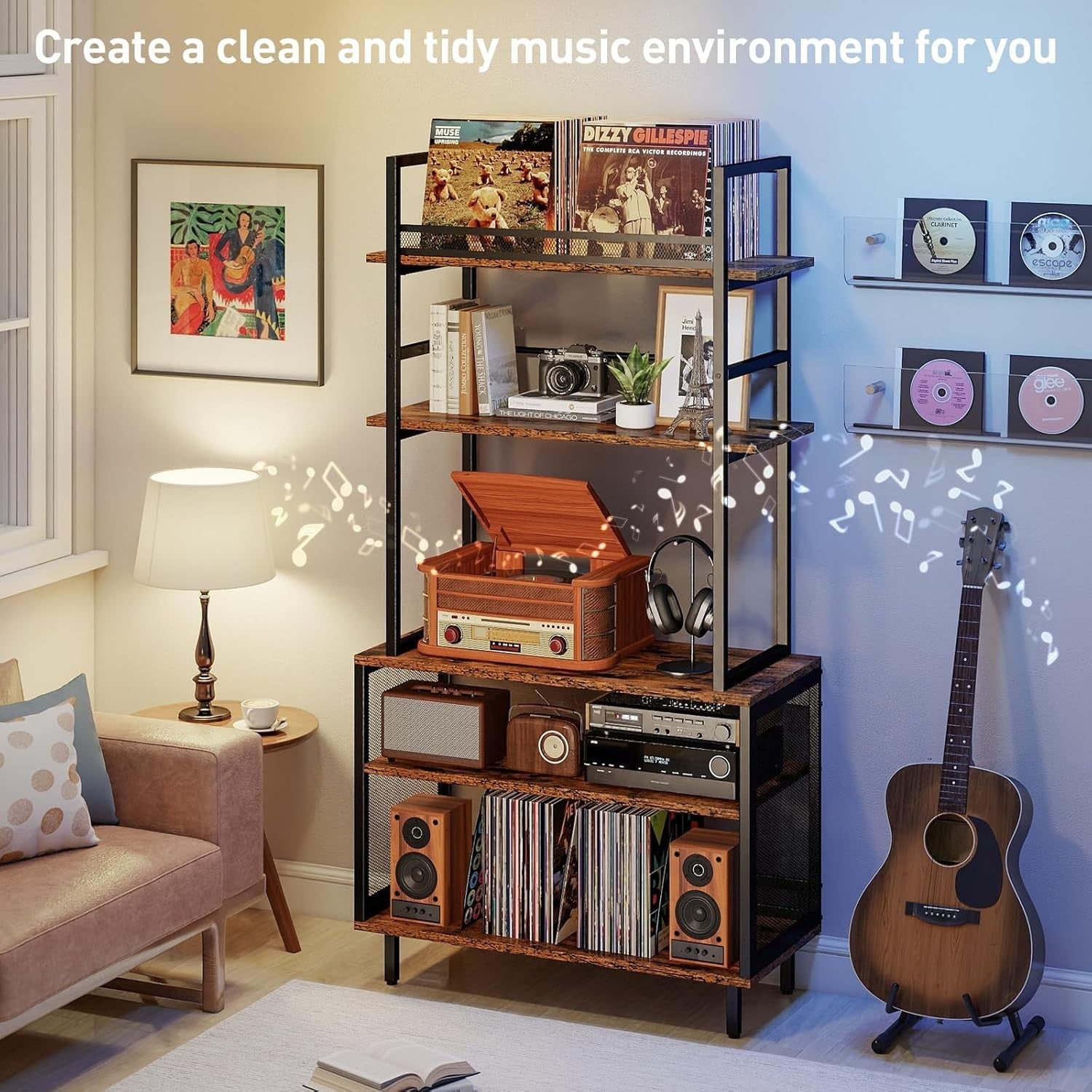 5 Tier Record Player Stand Vinyl Storage Rack Holds 400+ Albums