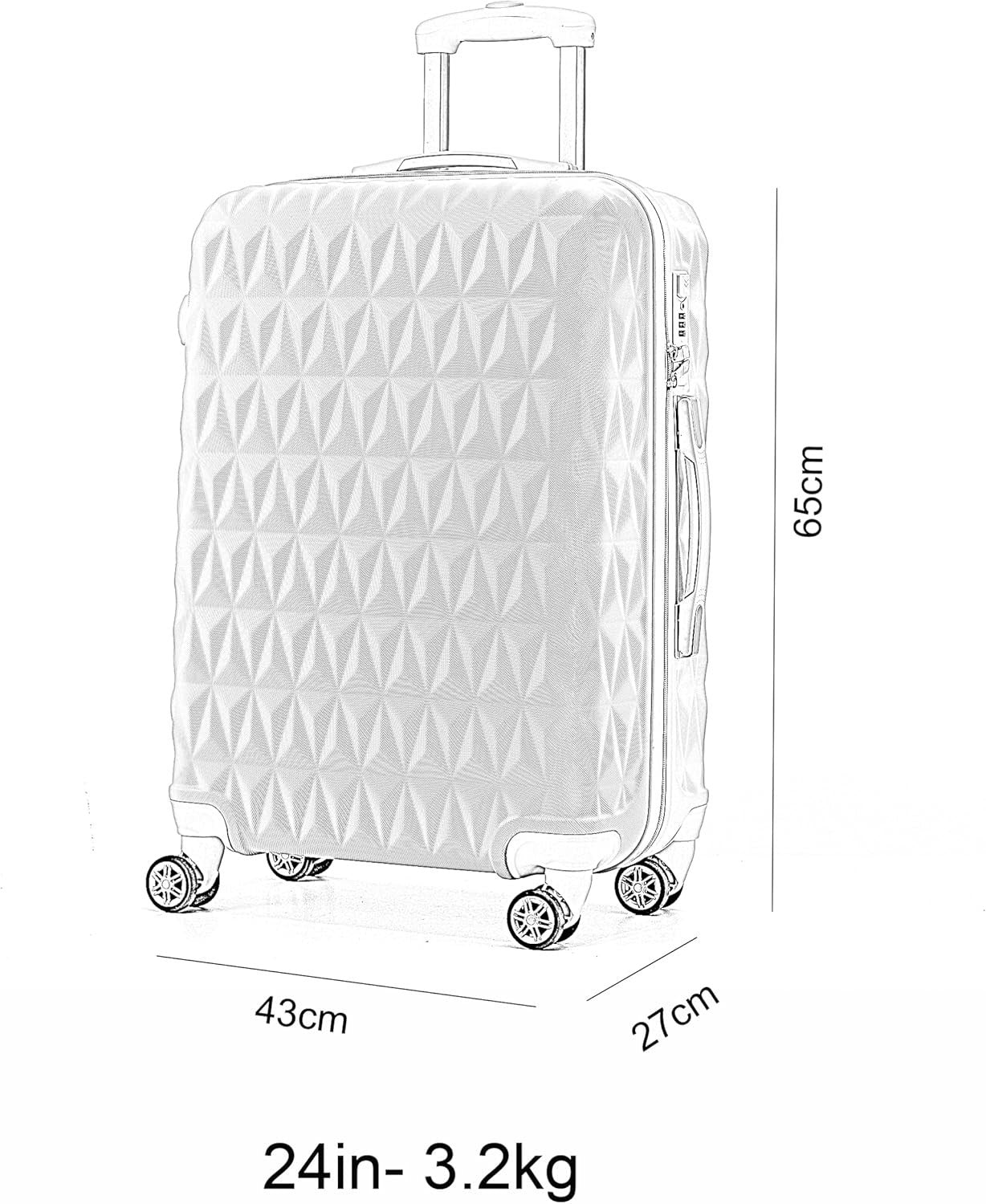 Silver Medium ABS Check In Suitcase 24 Inch Lightweight 4 Wheel Spinner