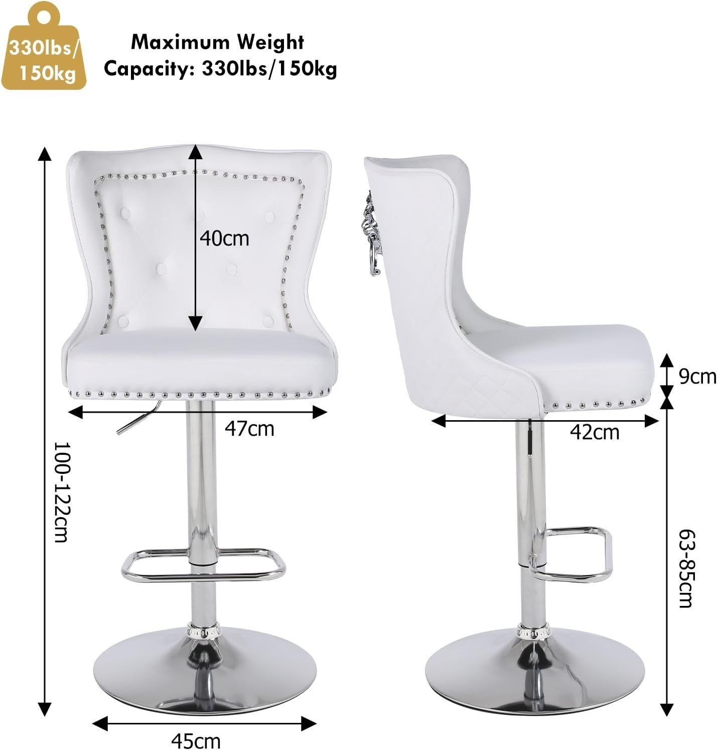Adjustable Velvet Swivel Bar Stools Set of 2 | L-Shaped Comfort, Modern