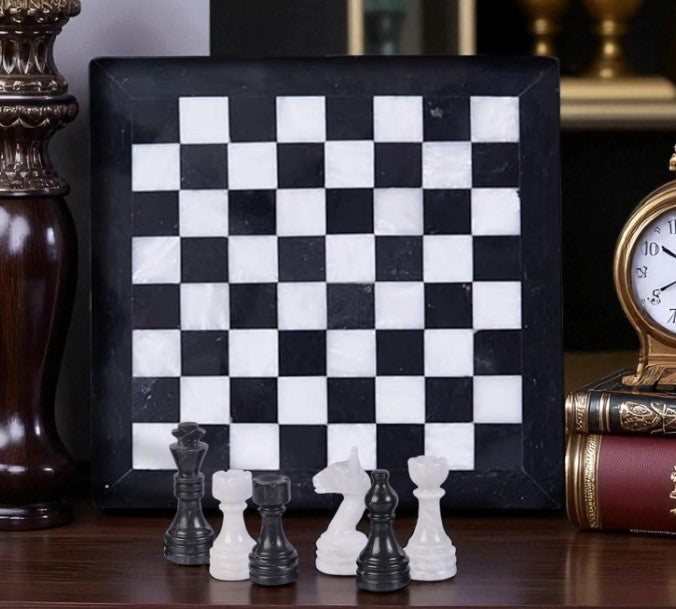 Luxury Handmade Marble Chess Set 10x10” – Elegant Stone Board + Weighted Pieces