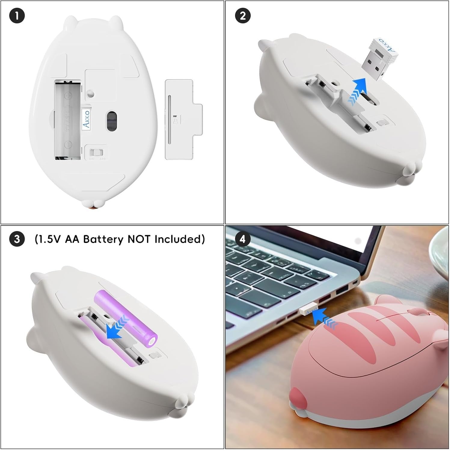 Pink Cat Wireless Mouse 3200 DPI Bluetooth Silent Cute PC Laptop