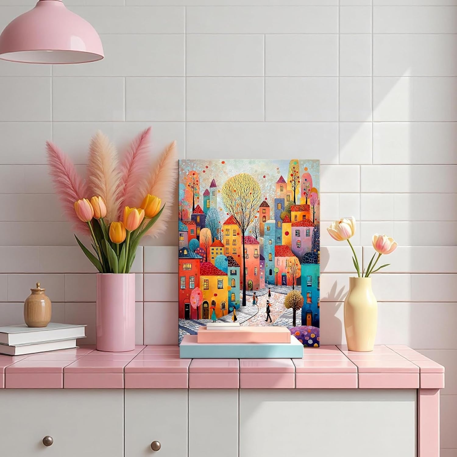 Colourful Town Canvas Wall Art 30x40cm Framed Fantasy Print