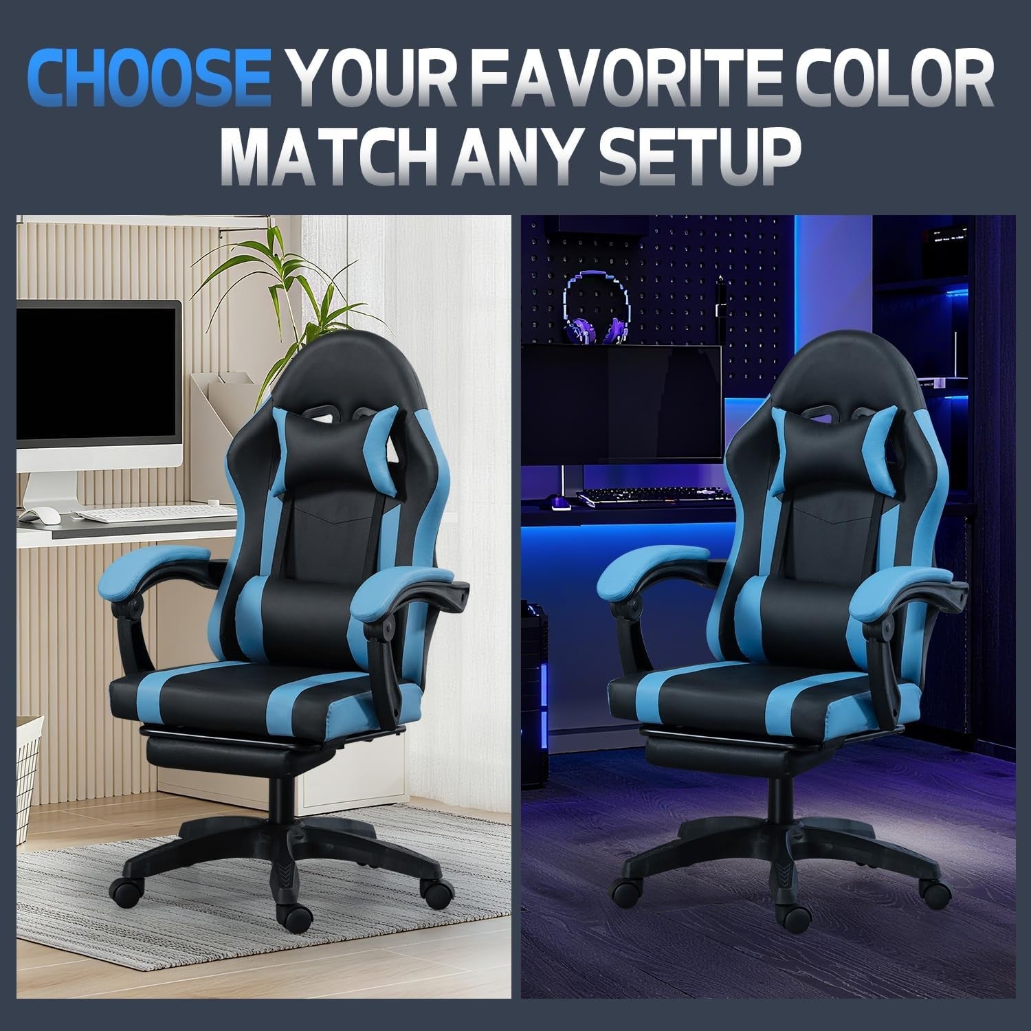 Blue Kids Gaming Chair Recliner Swivel Desk Chair with Footrest