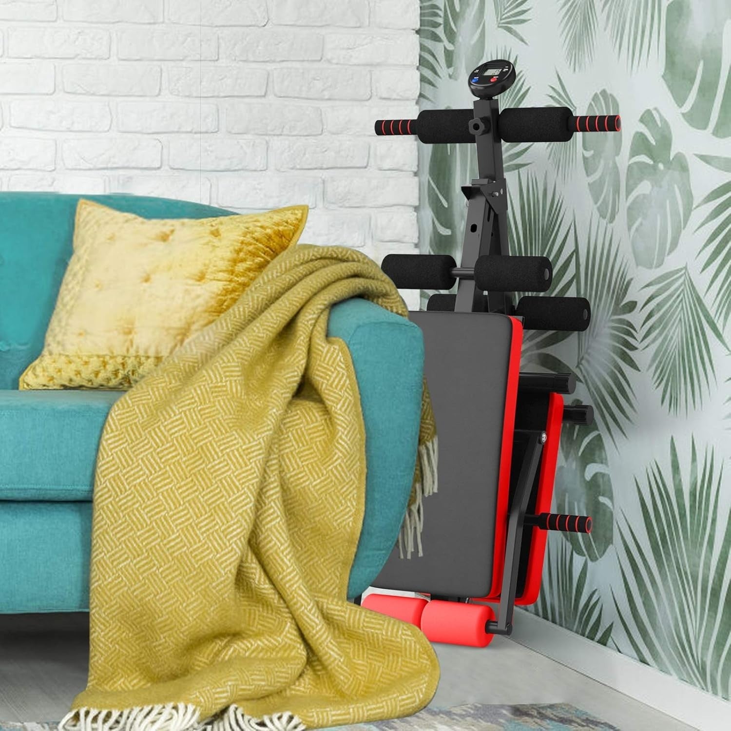 Adjustable Sit Up Bench With LCD Monitor Foldable Full Body Trainer