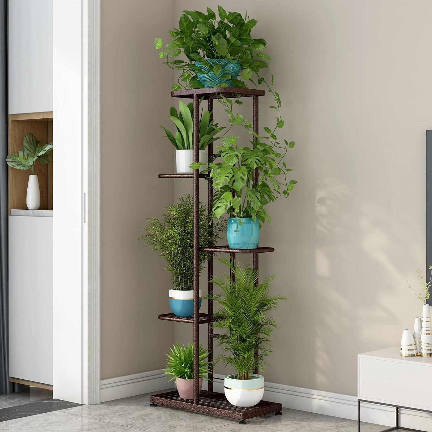 5 Tier 6 Pot Bronze Metal Plant Stand Indoor Outdoor Multi Plant Display