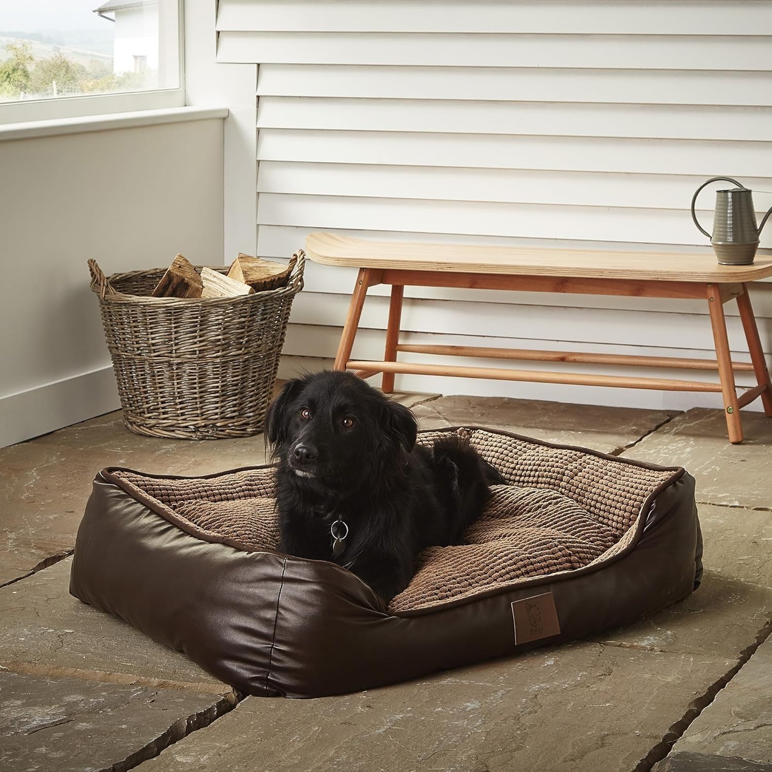 Large Faux Leather Dog Bed 90x75x20cm Washable Chew Resistant