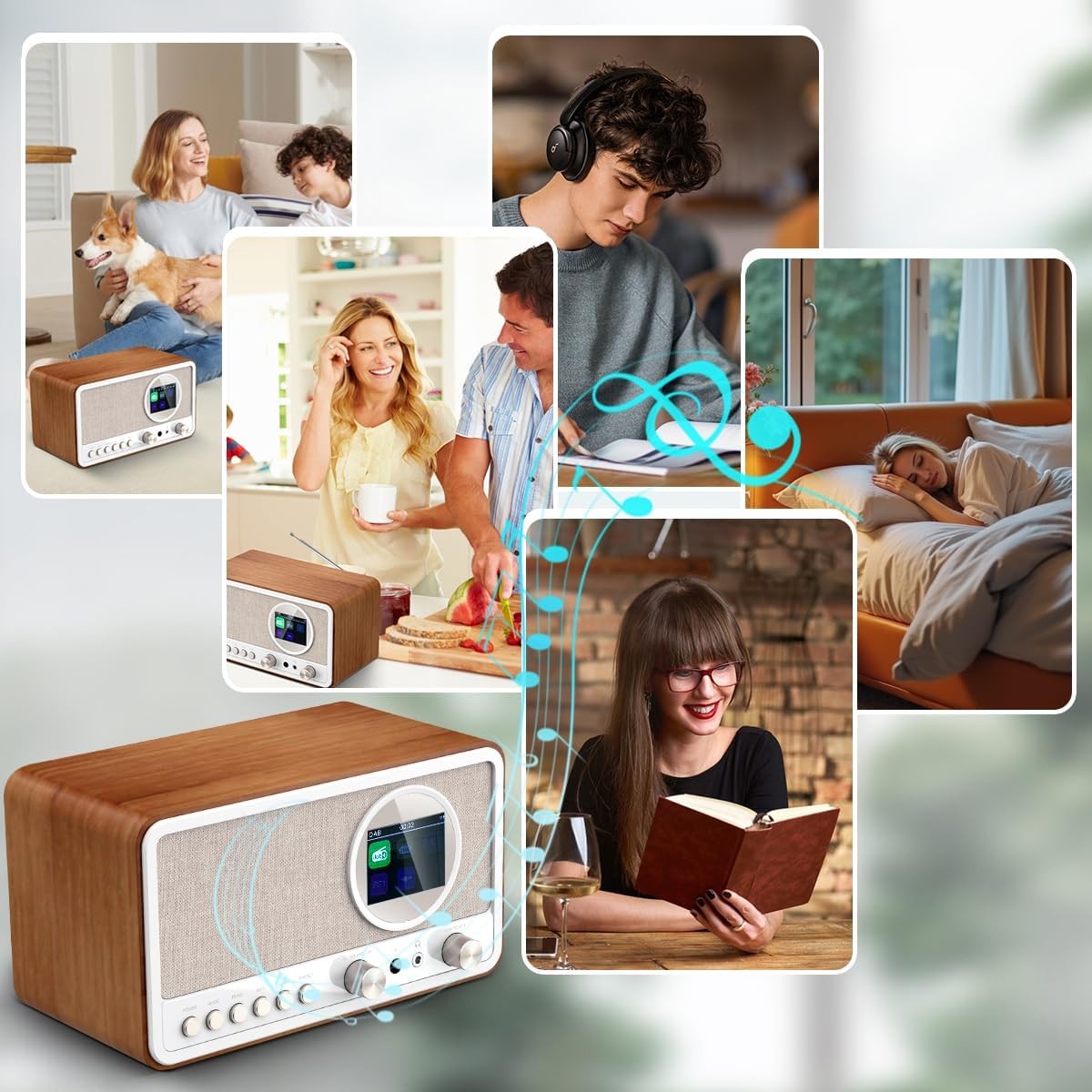 White DAB DAB+ FM Digital Radio Bluetooth Alarm Clock Retro Speaker Remote
