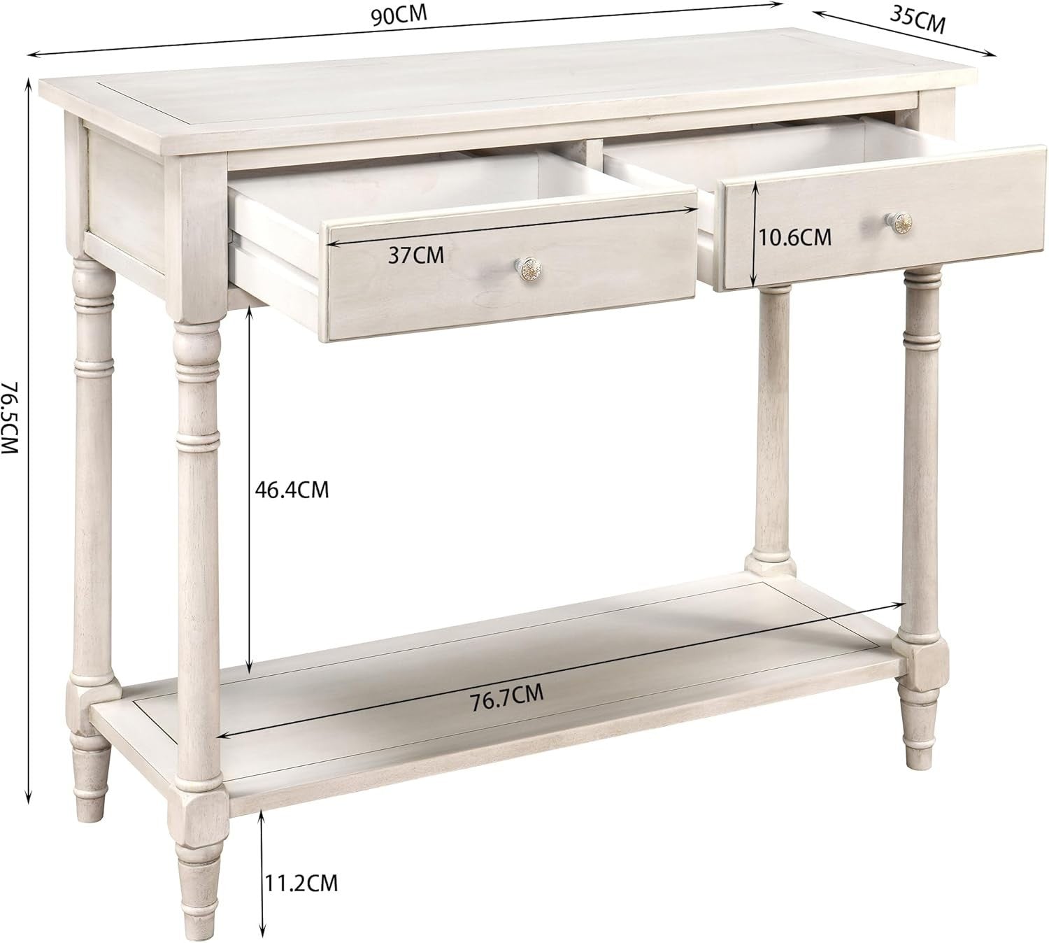 White Console Table with 2 Drawers & Shelf, 90x76.5cm, Entryway Storage