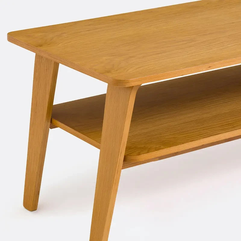 Oak Veneer Mid-Century Coffee Table with Shelf – 2 Tier Design