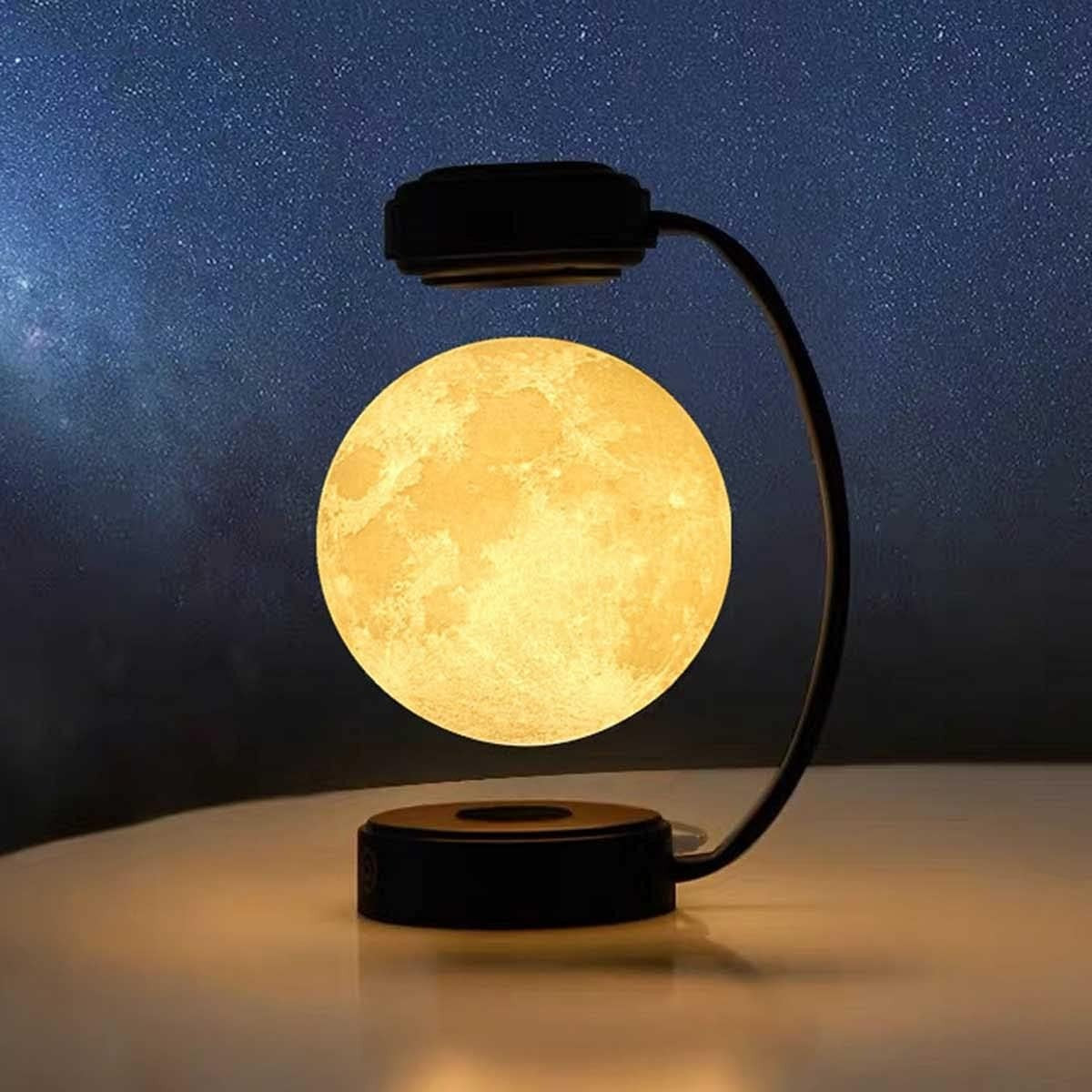 Levitating Moon Lamp Black 3D Printed Floating LED Night Light Iron Stand
