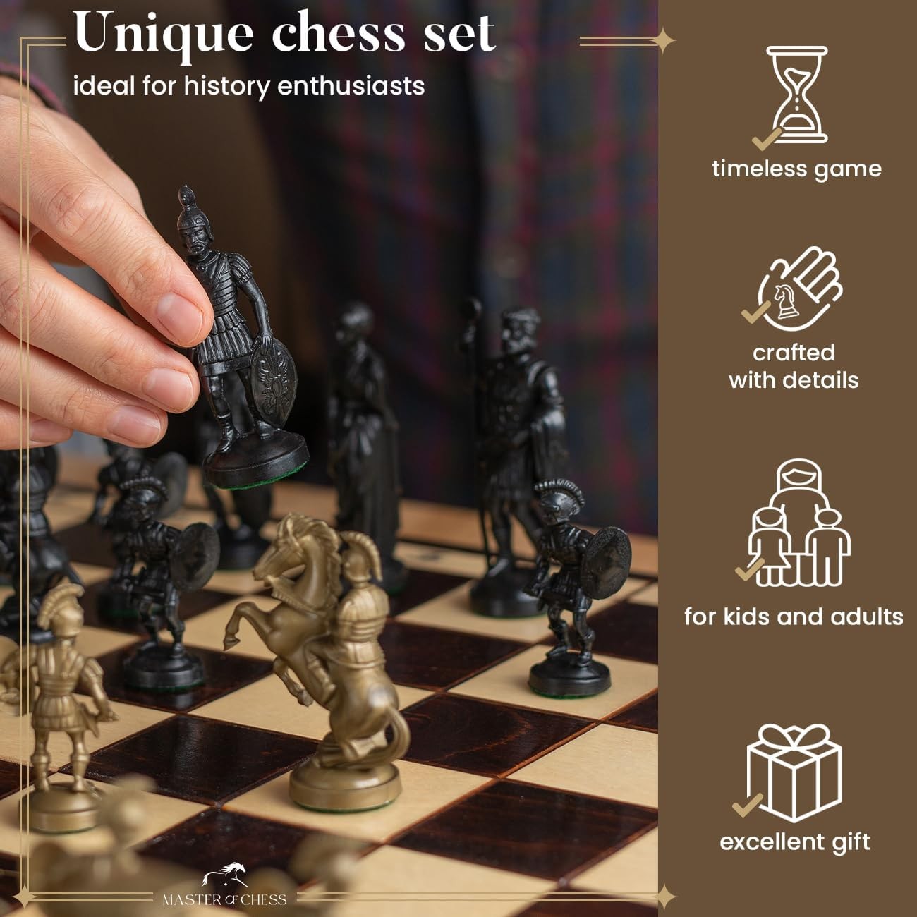 50cm Sparta Chess Set Weighted Pieces Large Wooden Board Greek Army Theme