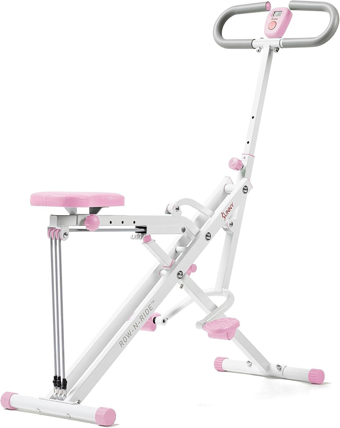 Row-N-Ride Squat Assist Trainer Foldable Pink Home Leg Glute Machine LCD 330lb