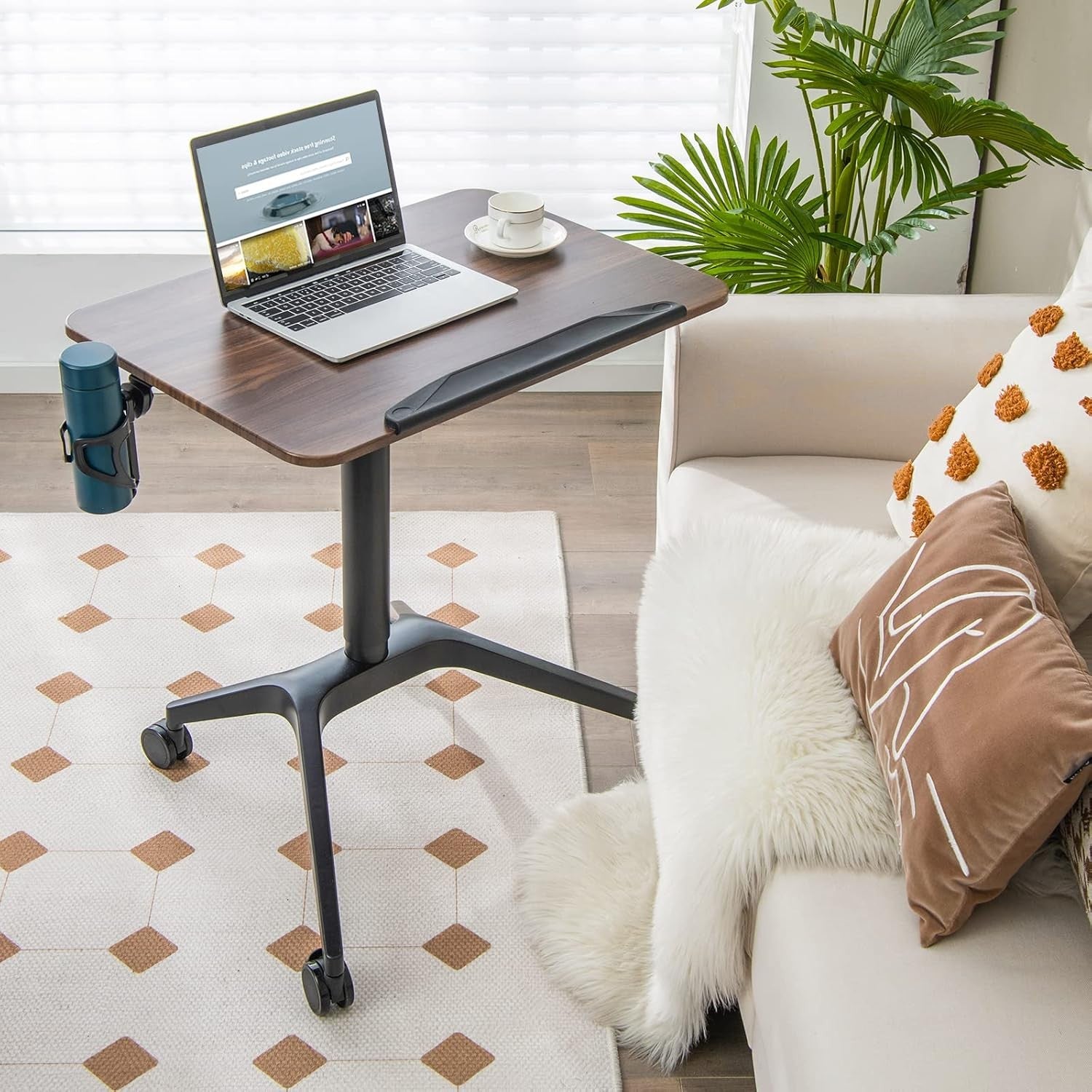 Mobile Standing Desk Sit Stand Laptop Table Tilting Top Wheels Height Adjust