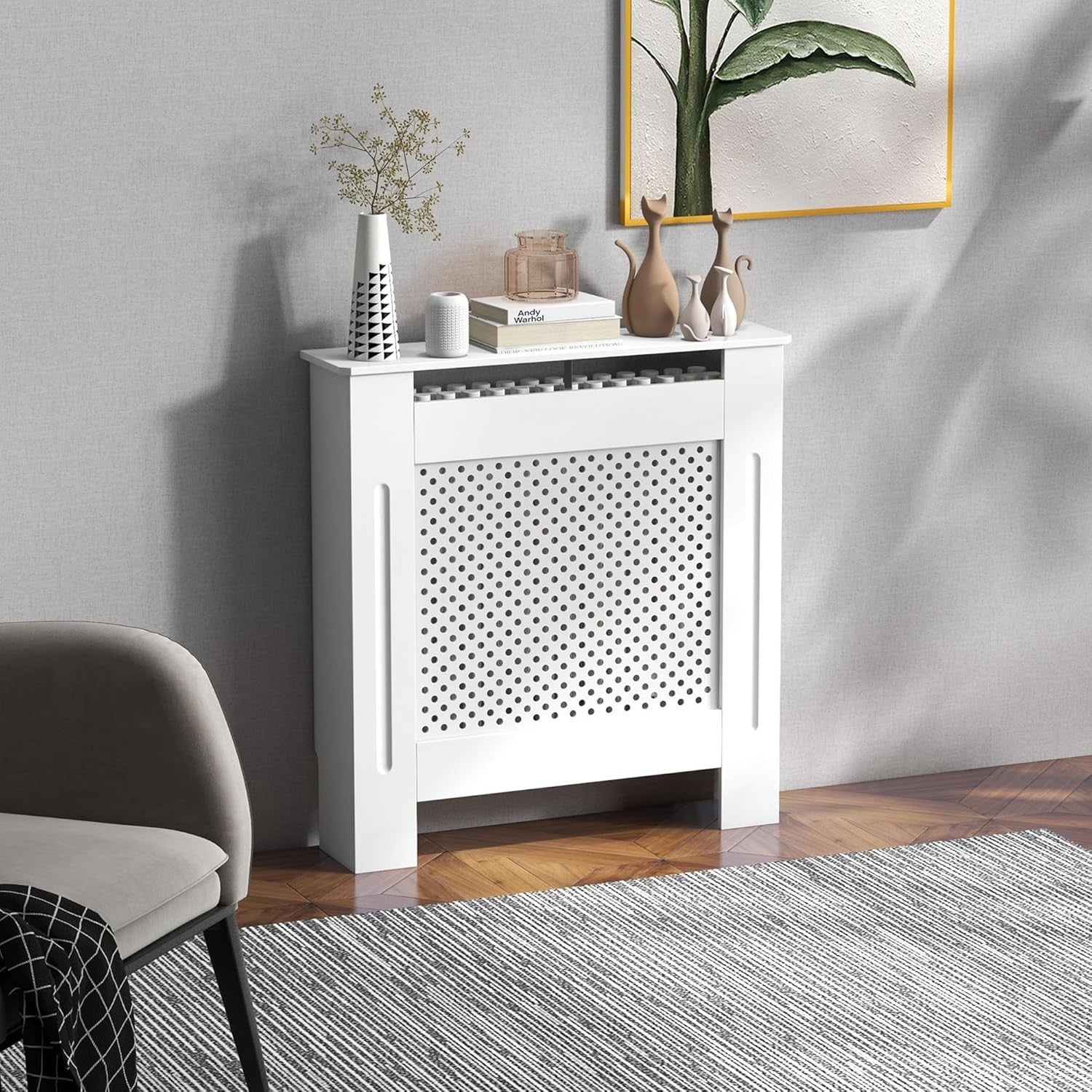 White Radiator Cover Small Modern Wood Cabinet Grill Design 78x19x82cm